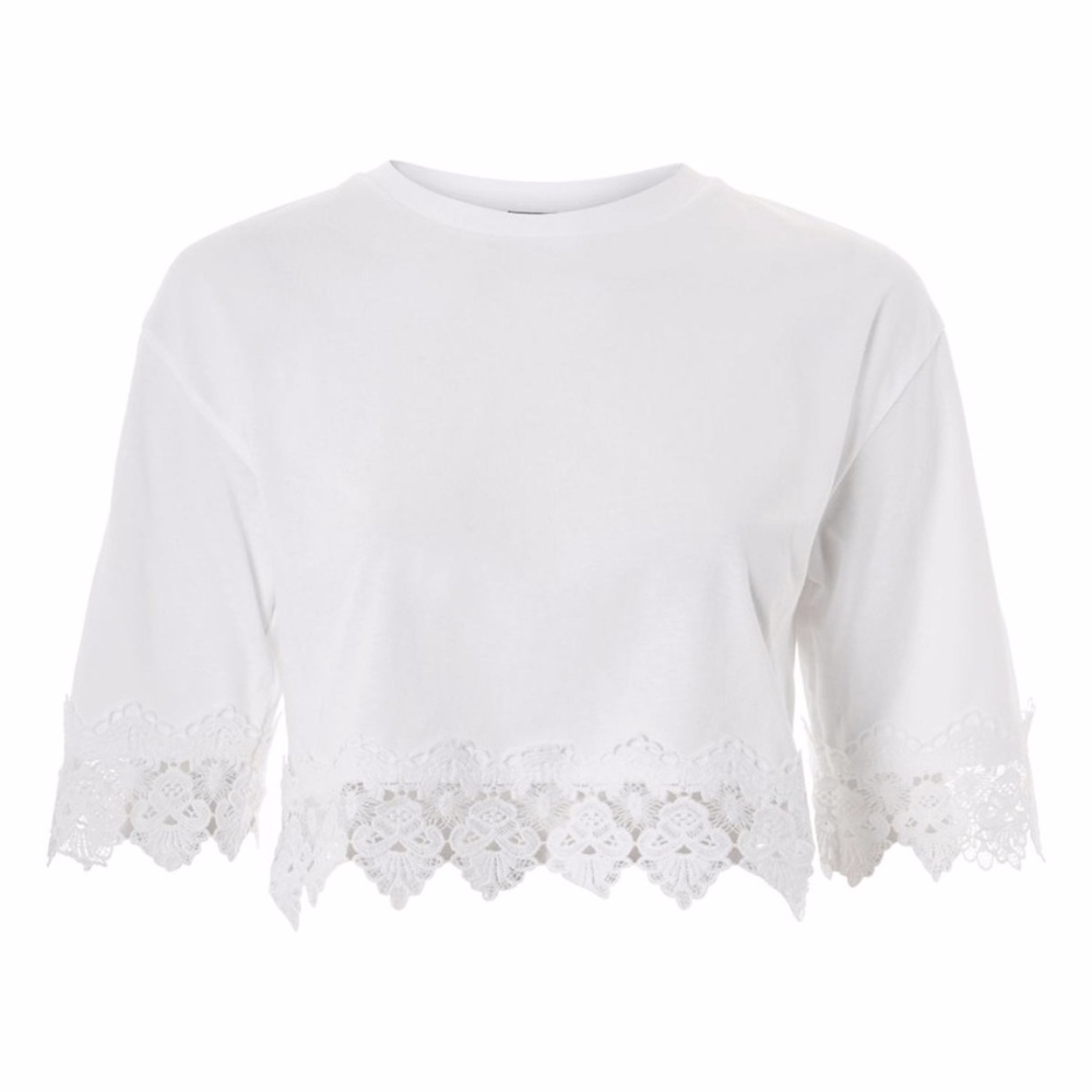 NWT TOPSHOP Boxy Lace Trim Top White size 8 medium - Picture 4 of 7